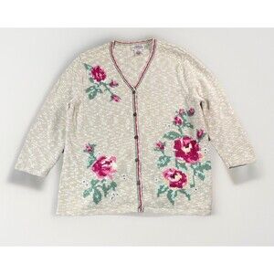 Northern Reflections Floral Knit Cardigan Sweater Womens L Cottagecore Romantic